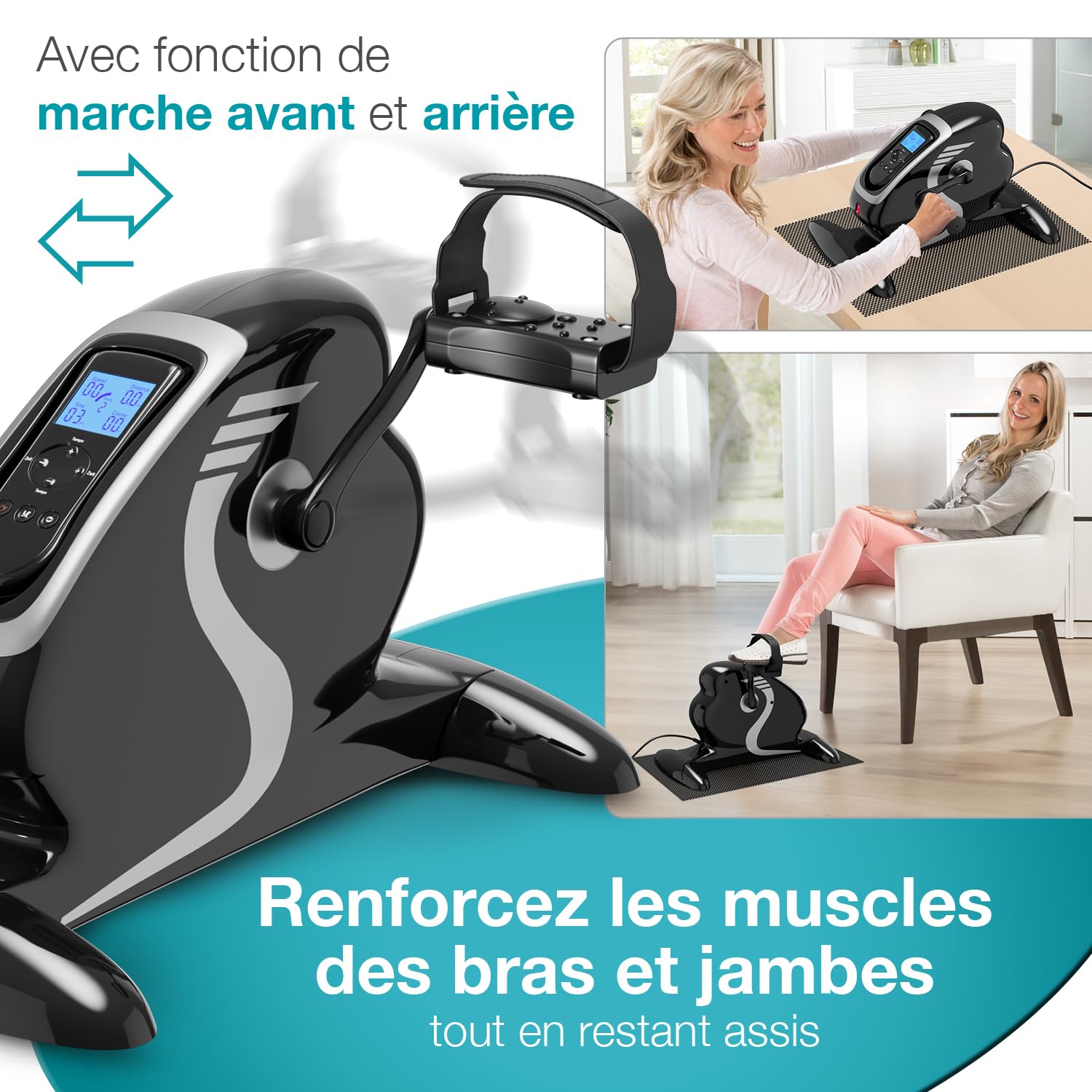 ELONEO Mini Vélo d'Appartement Pédalier - 2 en 1 Exercices Bras et Jambes en Position Assise, Motorisé, 12 Vitesses, Écran LCD, Équipement d’Exercice pour Maison, Canapé, sous