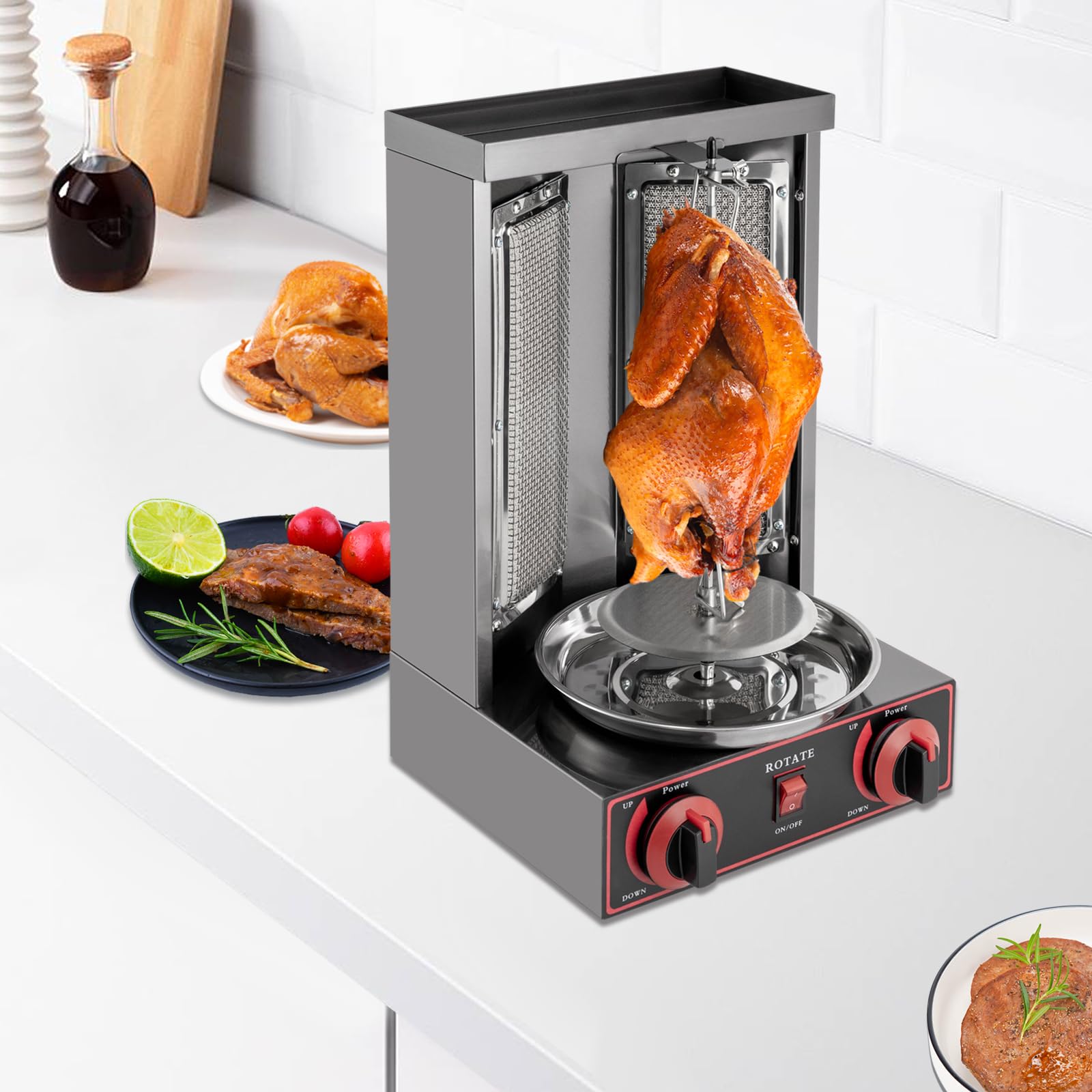 Acero inoxidable GLP Gas Shawarma grill, 3000 W Shawarma máquina vertical multigrill dönergrill colector de grasa comercial shish kebab asador parrilla herramientas de broiler