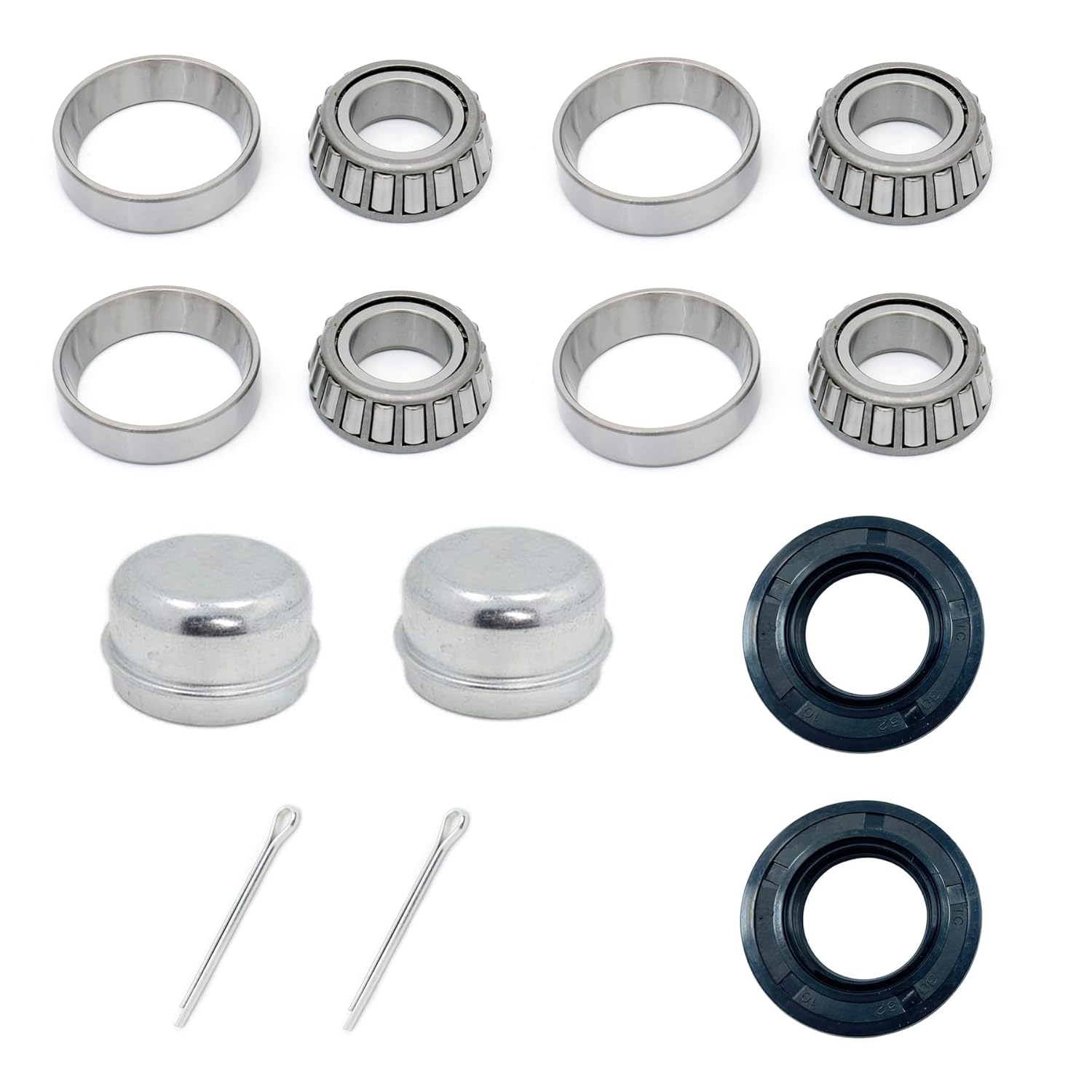 (2-Sets) RENGYI 25mm Axles Trailer Wheel Hub Kit,30205 Bearings,TC30x52x10mm Seal,OD 52mm Dust Cover and Cotter