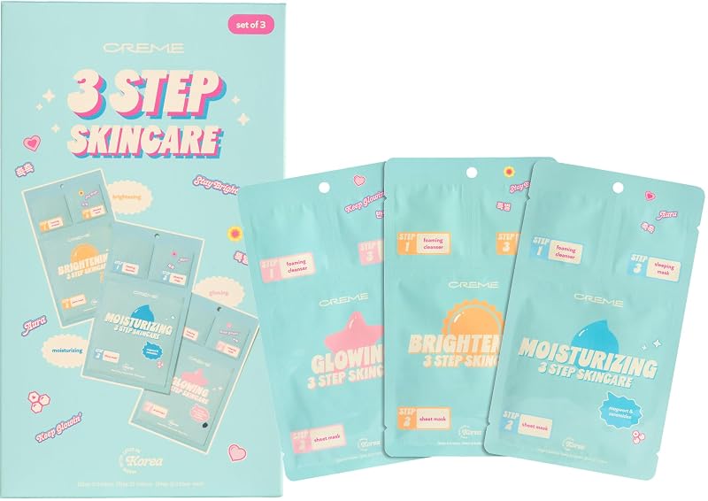 The Crème Shop Kit de Cuidados Faciais com 3 Etapas, Limpeza e Máscara, Pacote com 3