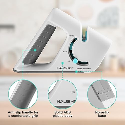 Miniatura 3 de HAUSHOF Afilador de cuchillos 4 en 1, afiladores de cuchillos de cocina de 4 etapas de alta calidad para tijeras, cuchillo de bolsillo, cuchillo de