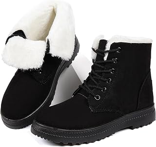Winter Snow Boots for Women,Warm Fur Lined Ankle Boots Comfortable Suede Lace Up Booties Cute Flat Shoes,Traction