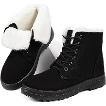 Winter Snow Boots for Women,Warm Fur Lined Ankle Boots Comfortable Suede Lace Up Booties Cute Flat Shoes,Traction