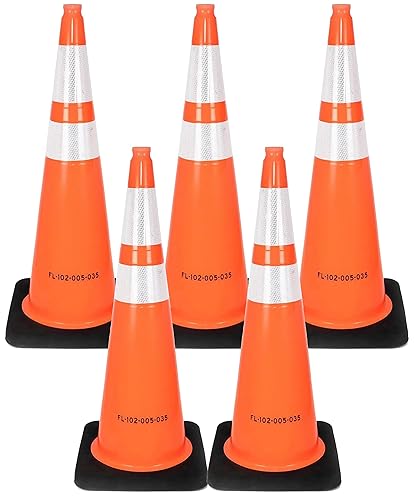 Cono de tráfico naranja aprobado por Florida DOT de 36 pulgadas con (1) collar reflectante 3M de 6 pulgadas y (1) collar reflectante 3M de 4