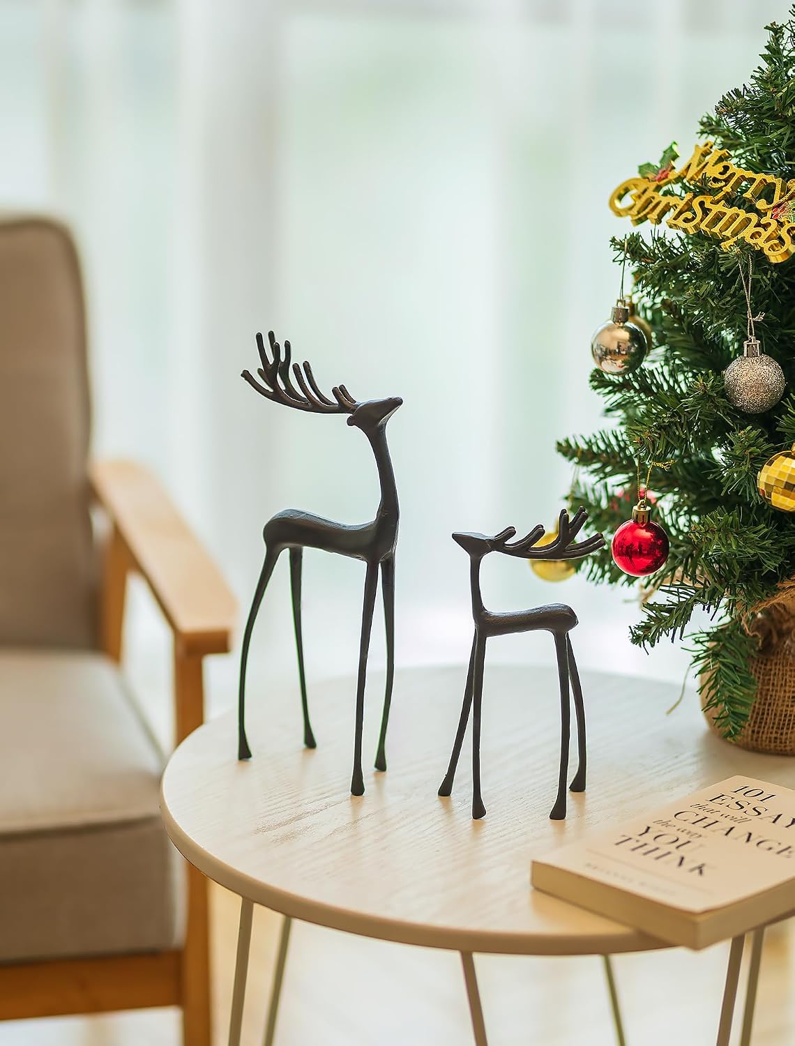 Sziqiqi Reindeer Christmas Decoration for Home: Black Reindeer Figurines