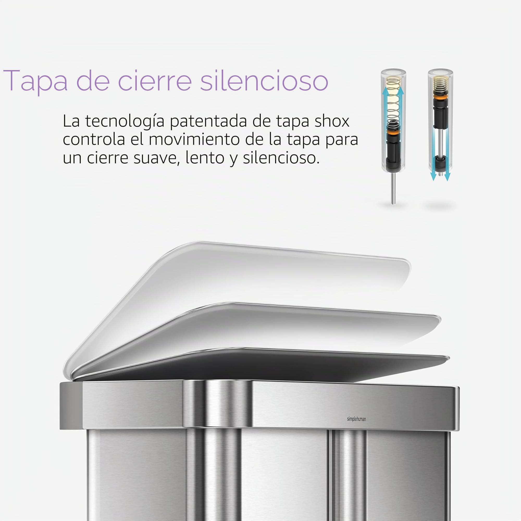 simplehuman CW2025 cubo doble compartimento con pedal y almacén de bolsas de basura, acero inoxidable cepillado, 58 L (34/24)