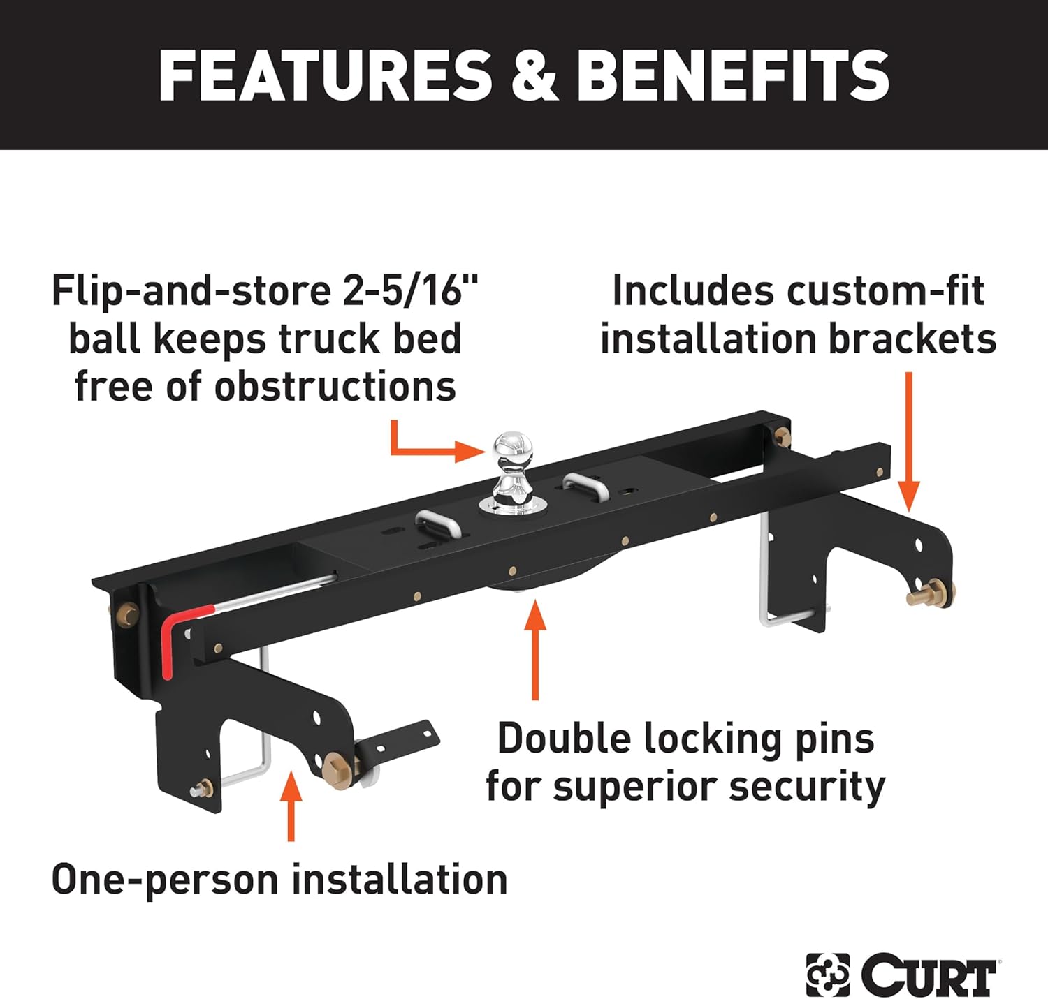 Double Lock EZr Gooseneck Hitch Kit with Brackets, Compatible with Select Silverado, Sierra