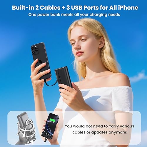 Miniatura 6 de Cargador portátil de 40,800 mAh con cables integrados, 5 salidas USB, batería de reserva, 25 W PD USB C pantalla LCD de carga de teléfono compatible