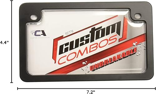 Miniatura 5 de Custom Combos 92776 Combo de armazón y protección para placa de vehículo irrompible y transparente para motocicleta con armazón negro