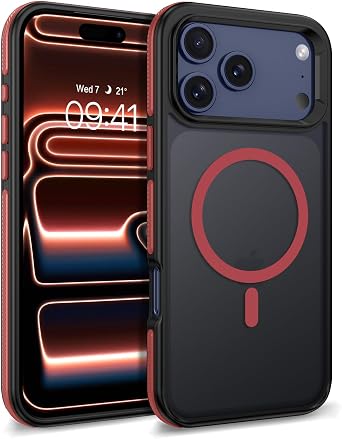 DUEDUE for iPhone 17 Pro Max Case Magnetic[Compatible with Magsafe], Translucent Matte Back Full Body Protective Cover Anti-Scratch Shockproof Phone Case for iPhone 17 Pro Max 6.9", Red/Black