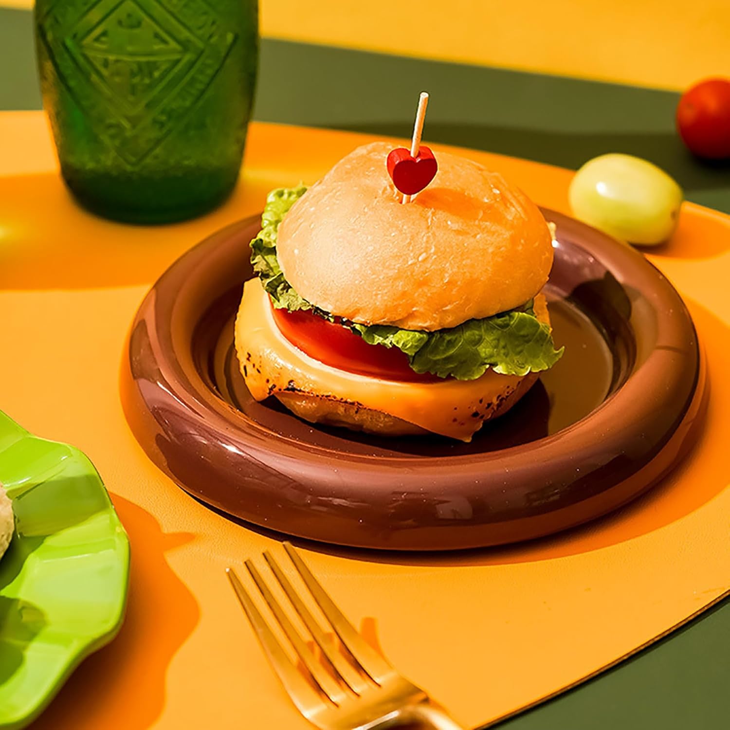 Stackable Hamburger Dish Dinnerware Set – 5-Piece Detachable 3D Ceramic Bowls Ceramic Plates for Parties, Kids’ Meals, Parties, Office Lunches, Oven/Microwave Safe, Easy-Clean Design