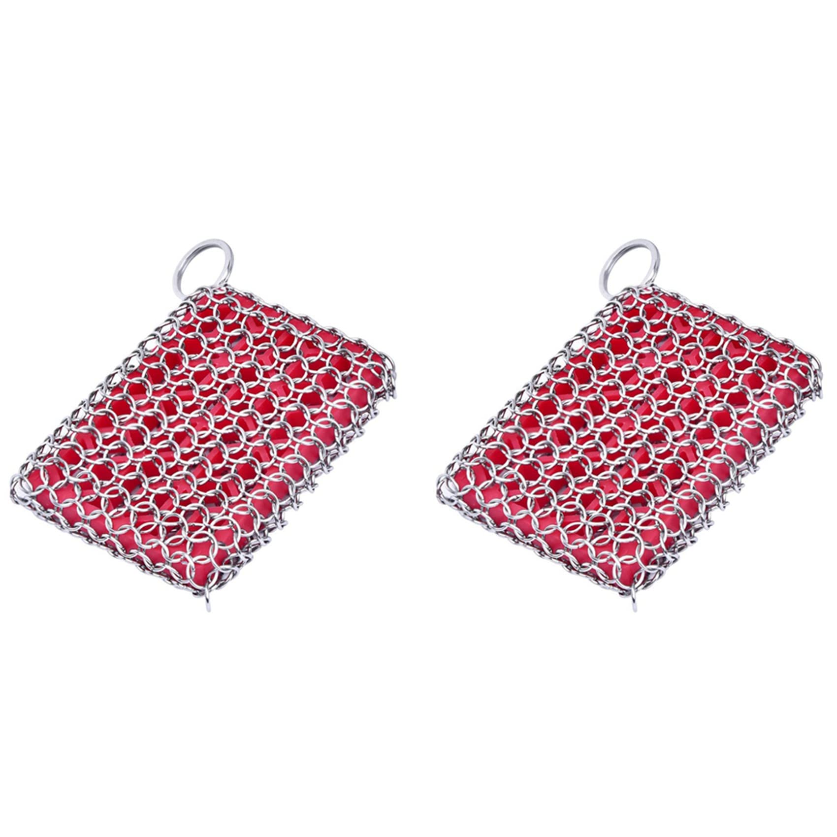 Hndhbfgrt 2X Cast Iron Skillet Cleaner,316 Stainless Steel Chainmail Cleaning Scrubber Silicone Scrubber,