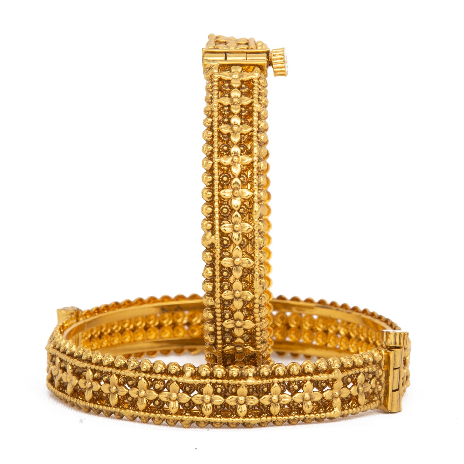 Raddhi Jewels By Riya Enterprises Rajwadi Gold Plated Traditional Floral Design Set of 2 Brass Kada/Bangles Set For Women And Girls (B0CFPV53T2) Amazon Price History, Amazon Price Tracker