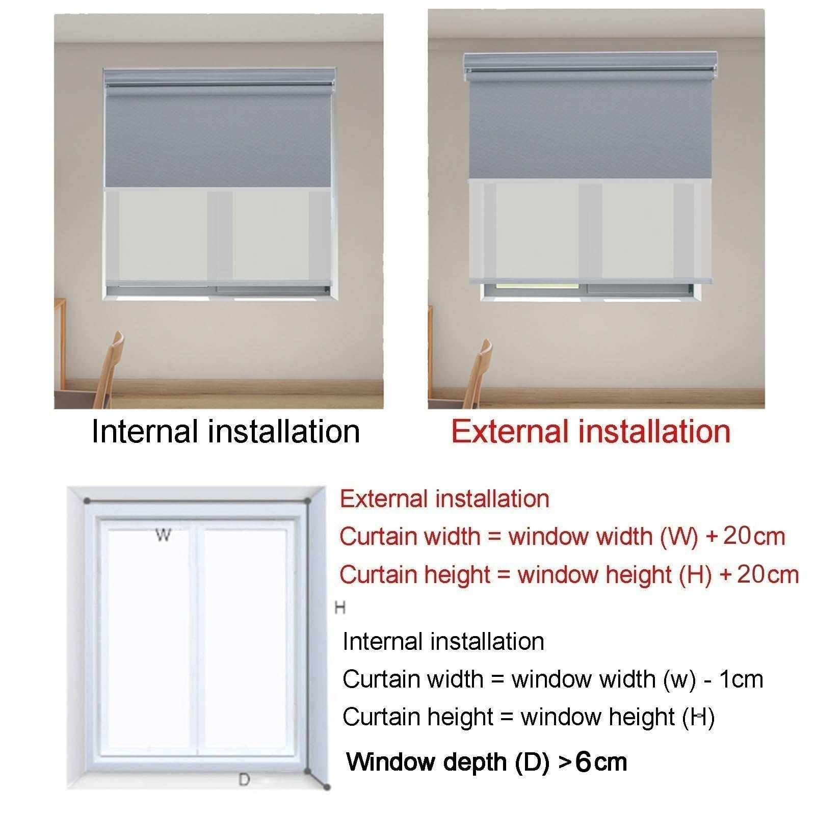 Persianas enrollables dobles 2 en 1, opacas, día y noche, para puertas, oficina, dormitorio, 100 x 80 cm