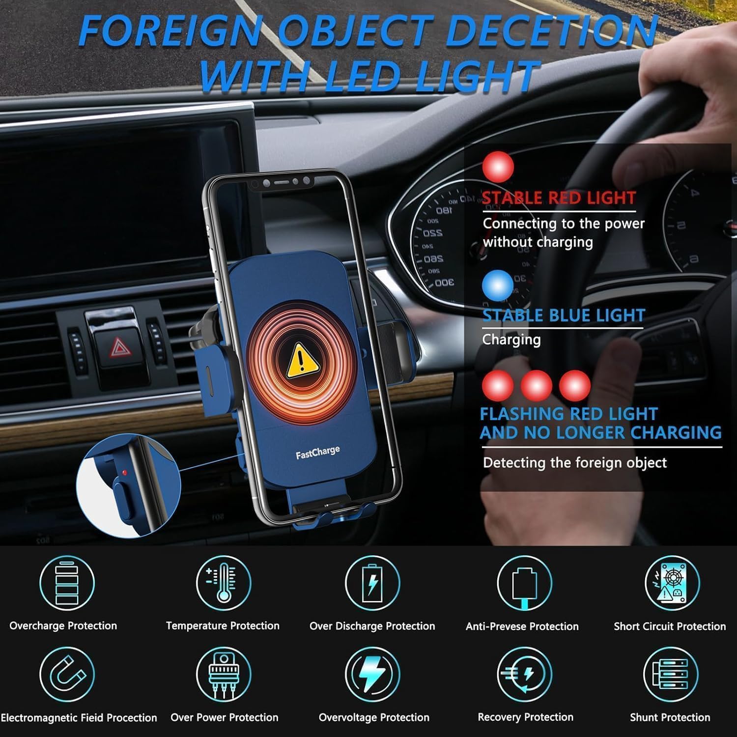 Kabelloses Kfz-Ladegerät, Schnellladung, 15 W, Auto-Klemmung, Kfz-Ladegerät, Handyhalterung, Handyhalterung für iPhone 17, 16, 15, 14, 13, 12, 11 Pro Max Xs, Samsung Galaxy S24 Ultra S23, S22, S21