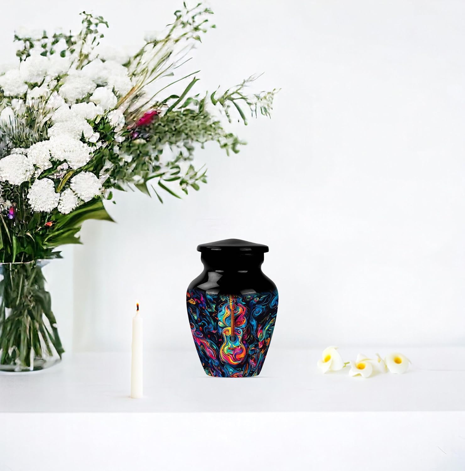 Guitar Urn - Urns for Human Ashes Adult Men - Cremation Urns Small - Funeral Urn - Combo of 1 Large Urn with Velvet Bag and 4 Small - Large Urn for Mom & Dad - Small Urns for Ashes