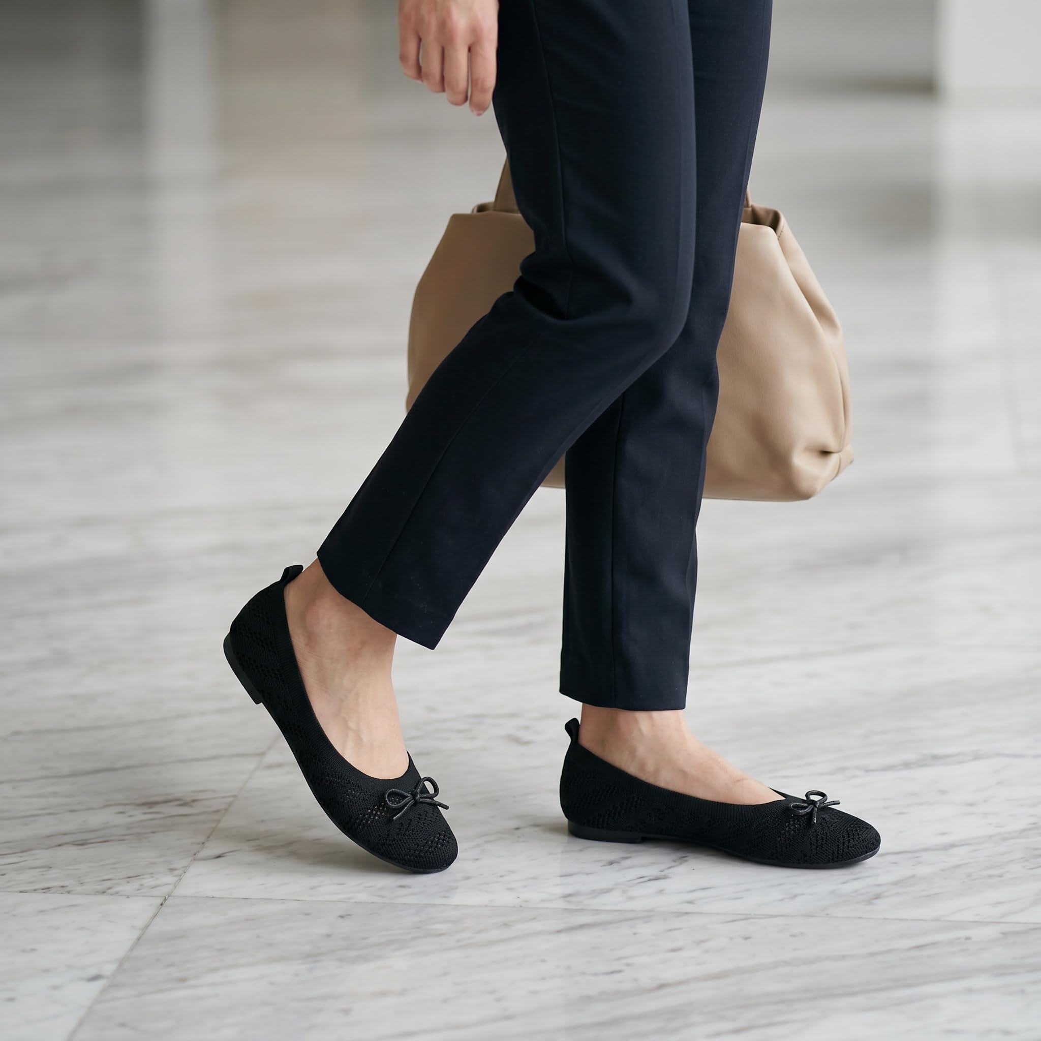GLAMORA Bailarinas Mujer Manoletinas Punto Transpirable Lazo Frontal Zapatos Planos Flexibles Ligeros Cómodos Verano Primavera Calzado Tejido Perforado Suela Antideslizante Elegantes