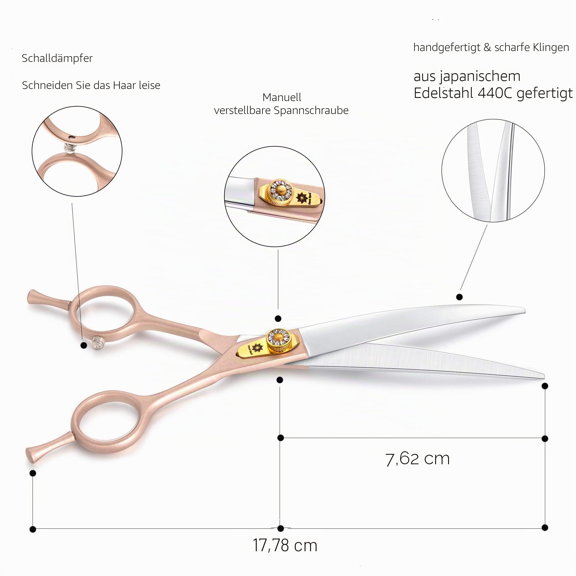 Dream Reach Hundeschere Fellschere 7 Inch professionelles Tierpflege Set aus 440C japanischer Edelstahl gerade&Gebogene&ausdünnen Schere(15%-25% Ausdünnungsrate) Set (7-Zoll-Fellschere Set 01)