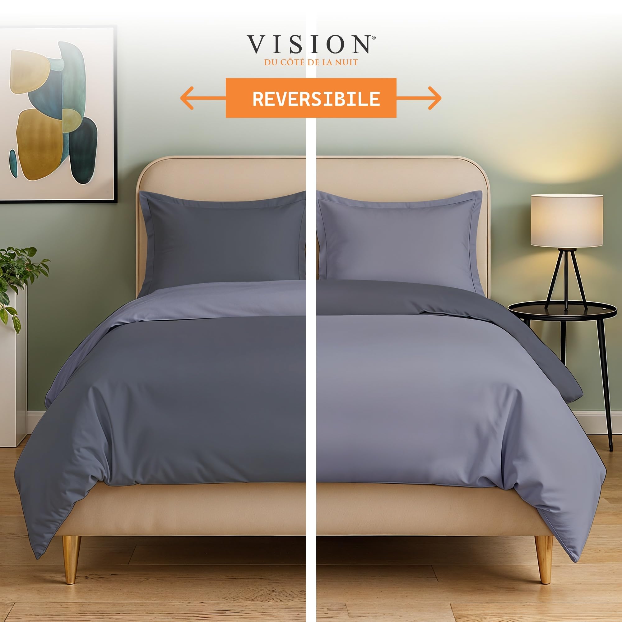 VISION Parure Copripiumino Reversibile 100% Cotone – Grigio Antracite | 1 Copripiumino (155×220 cm) + 2 Federe (80×80 cm) | 57 Fili/cm² | Morbido e Confortevole | Certificato Oeko-Tex