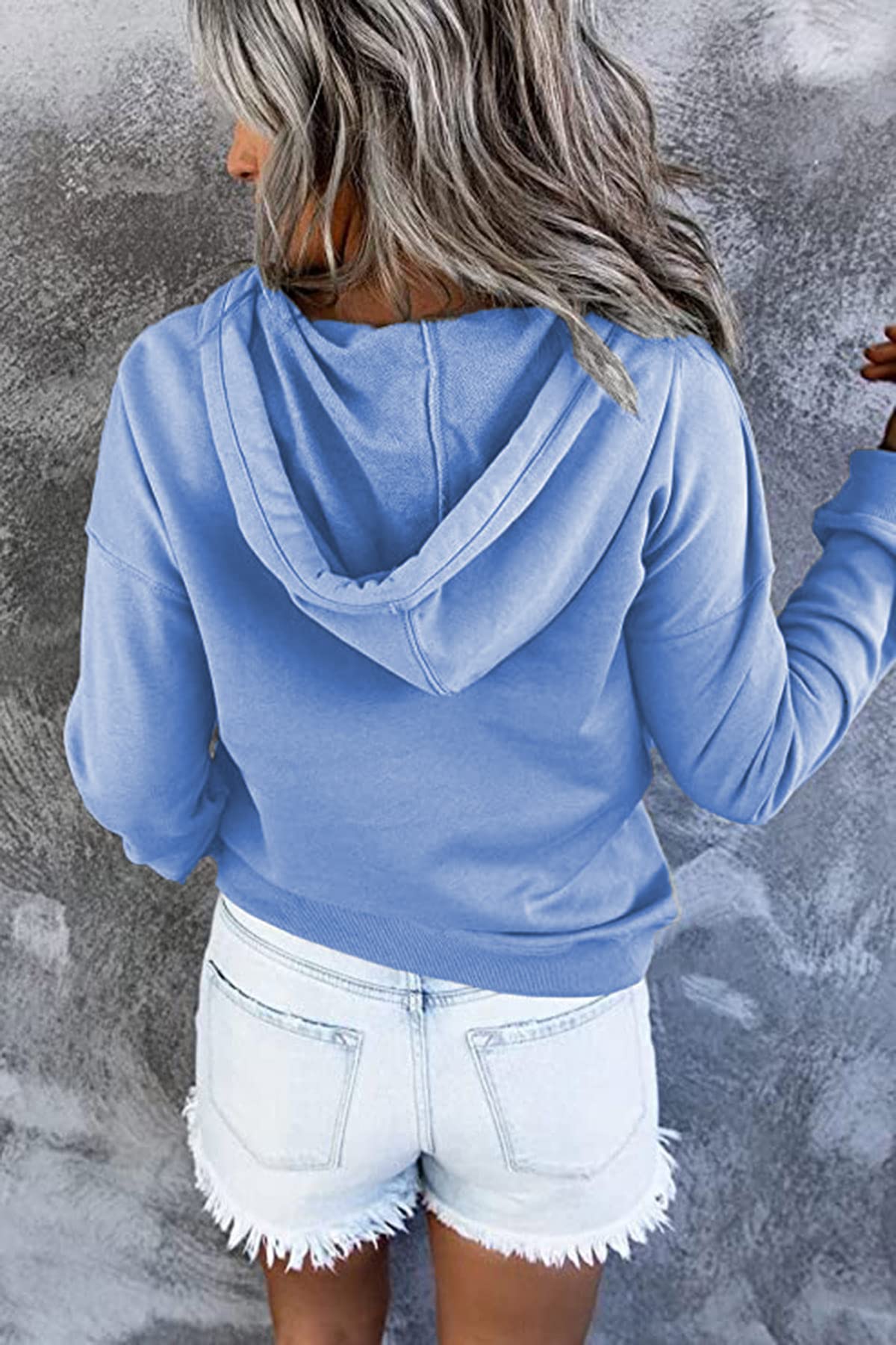 GOLDPKF Hoodie Damen 1/4Knopfleiste Leichter Pullover für Den Kapuzenpullover V-Ausschnitt