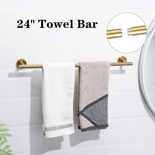 Miniatura 3 de Juego de accesorios de baño de oro cepillado de 5 piezas, juego de barra de toalla de baño de acero inoxidable de 24 pulgadas, soporte de papel