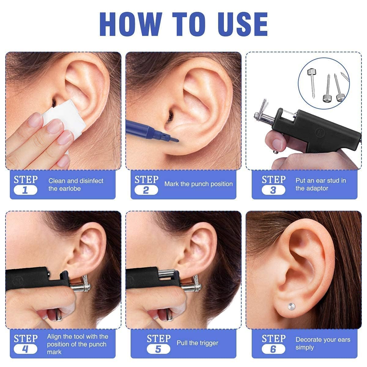 RAJry Ear Piercing Gun Tool Professional Ear Body Pierce Piercing Gun Reusable Tools Beauty Kit Set Painless Hole Piercing Machine with 98Pcs Stainless Steel Ears Studs for Ear Nose Navel 2