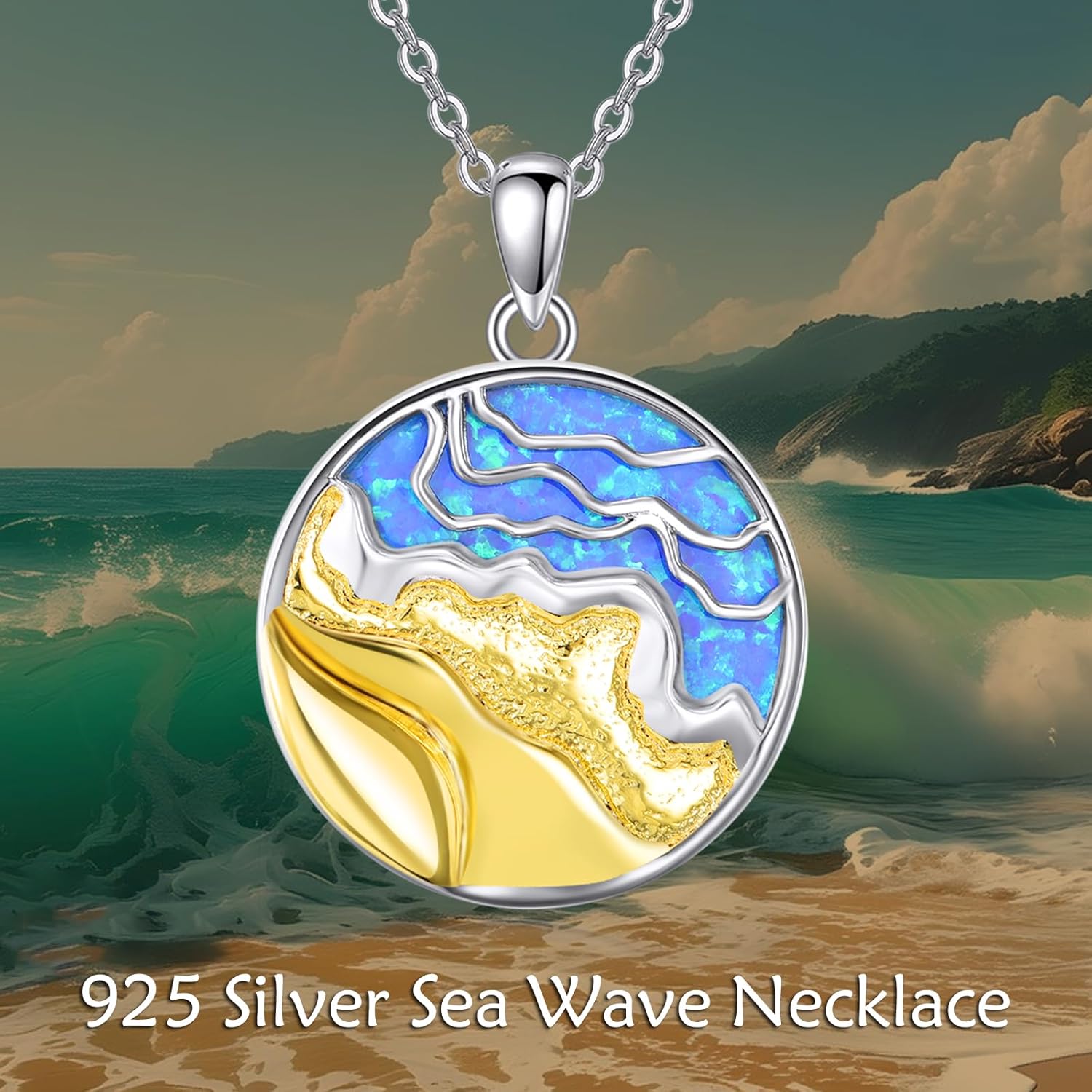 Wave Necklace 925 Sterling Silver Wave Ocean Pendant Jewelry Gifts for Women - Image 6