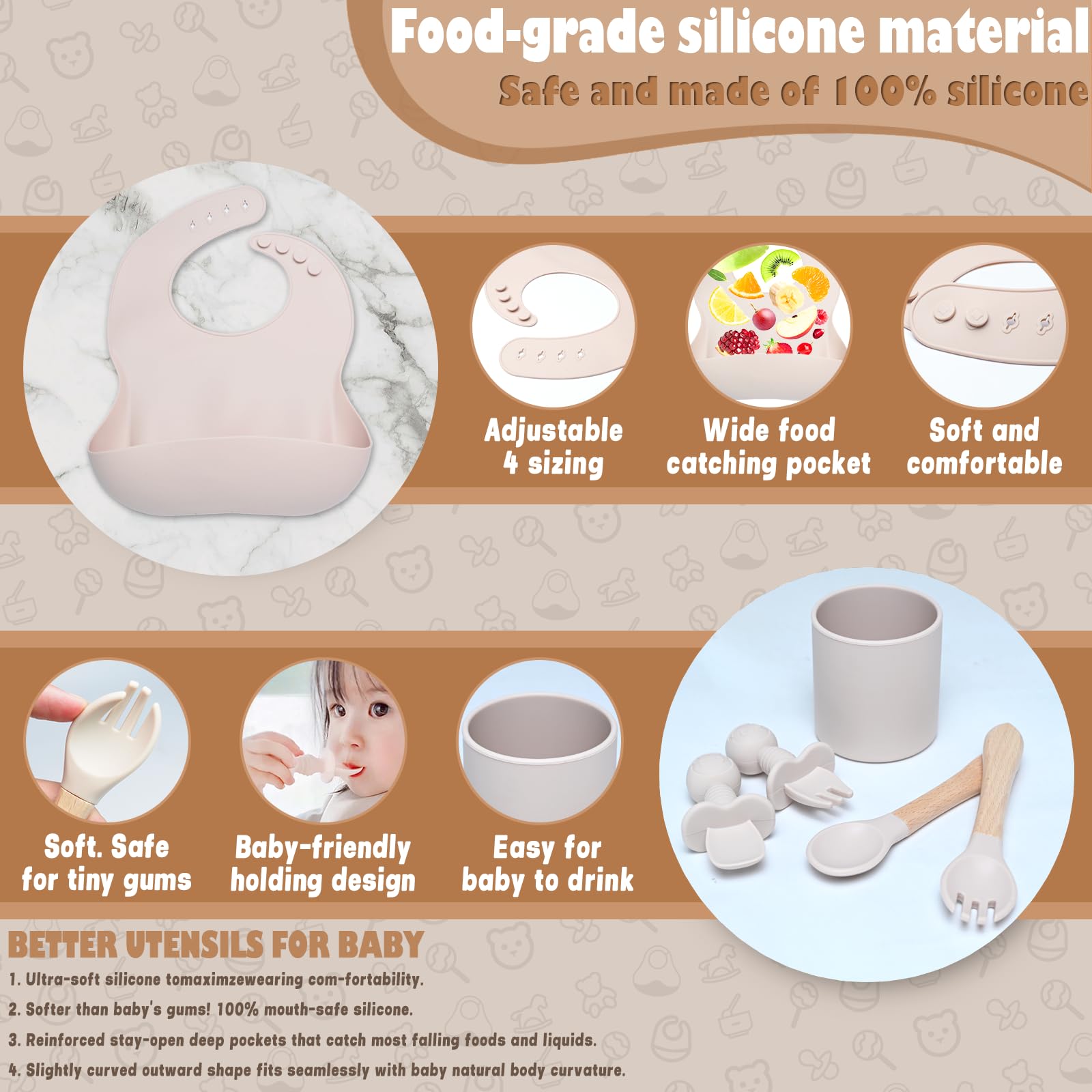 Set Svezzamento Bimbo In Silicone 8 Pezzi - Ciotola, Cucchiaio, Bavaglino E Tazza - Foto 10