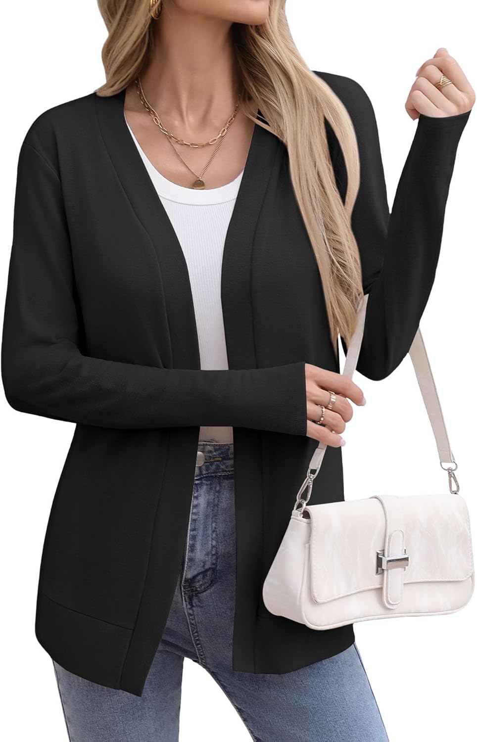 Bettysays Women's Long Sleeve Open Front Cardigan Casual Loose Lightweight Dusters Cardigans