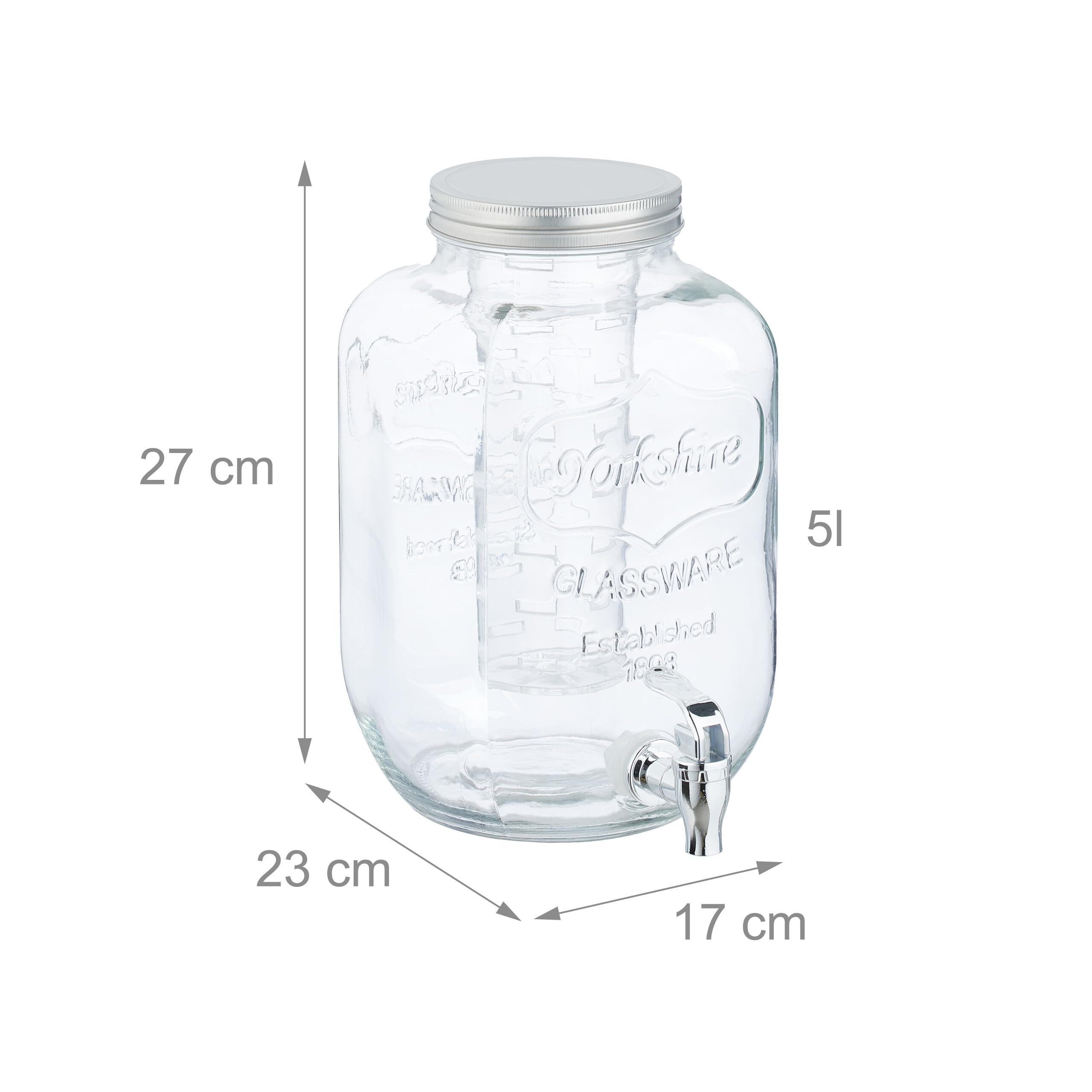 Relaxdays Dispenser per Bevande con Rubinetto, 5 Litri, Contenitore con Coperchio, per Acqua e Limonata, Trasparente