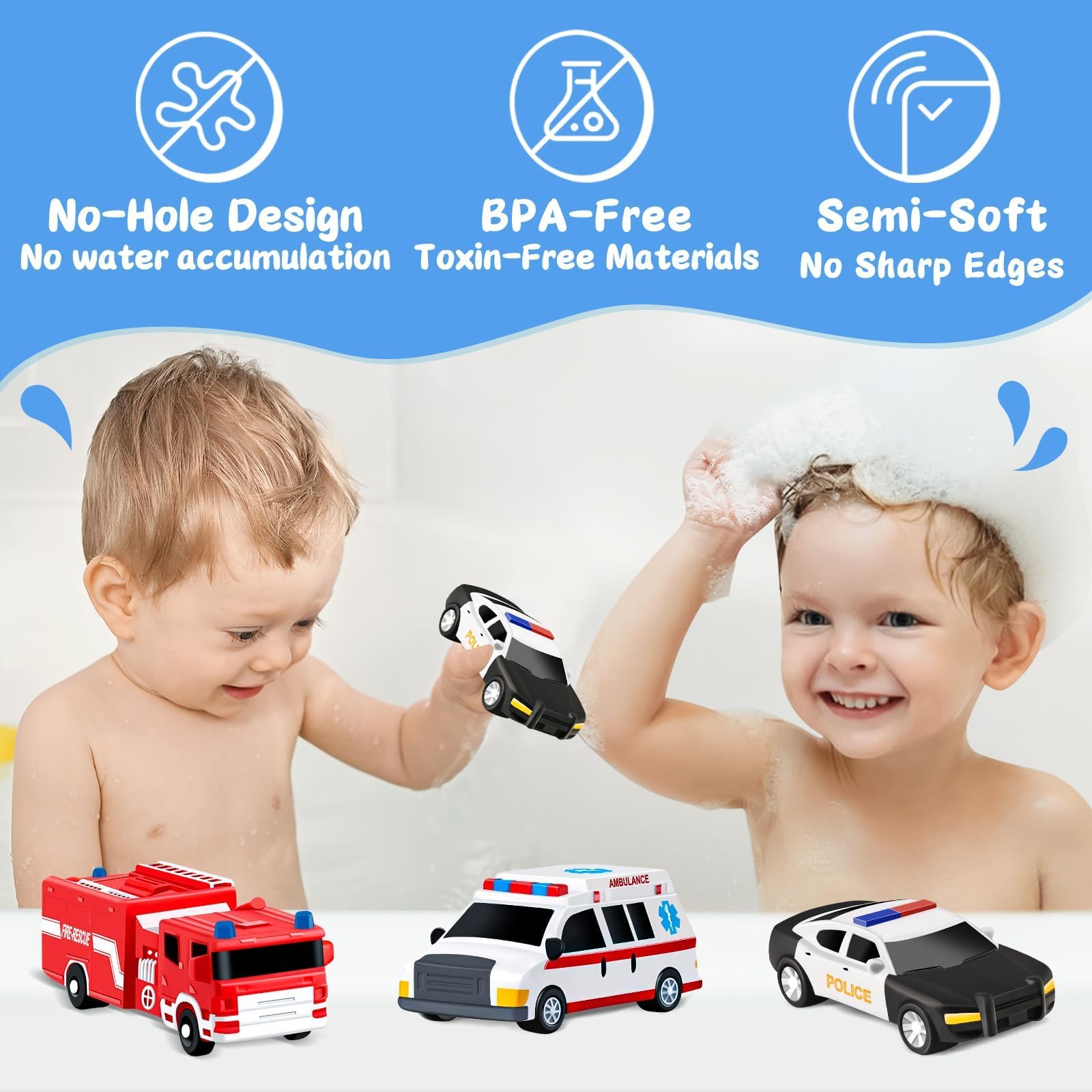 Bath Toys for Kids Ages 1-3-5, Car No Hole Bath Toys Toddlers 2-4, Kids Water Table Toys, Outdoor Water Toys for Toddlers 1-3, Baby Pool Toys Beach Bathtub Shower Toys Baby Boy Gifts Pretend Playset