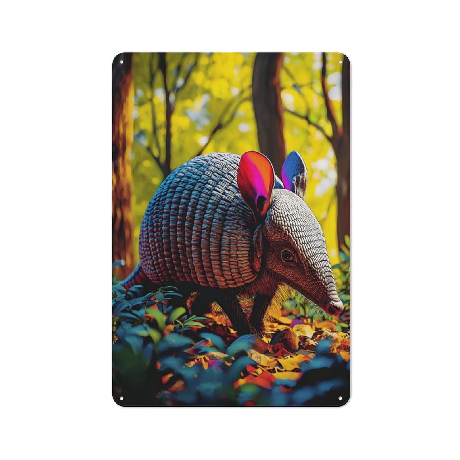Junmoney Colorful Armadillo In Forest-3 Rustic Tin Sign 30X20cm, Vintage Porch Wall Decor For Conservatory, Home Bar Or Utility Room