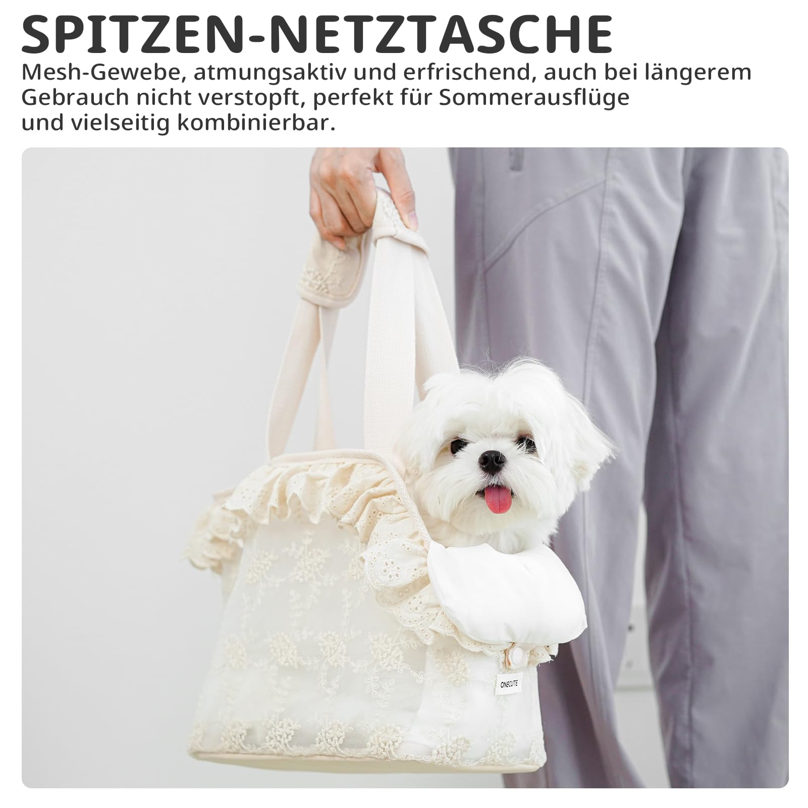 ONECUTE Sac de transport pour chien en dentelle pour chien et chat et lapin Beige (33 x 17 x 27 cm)