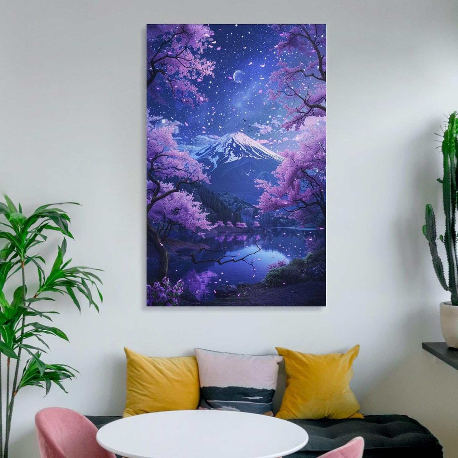 Amazon.co.jp: 絵画 富士山の夜桜が美しい景色インテリア 絵画 魅力的