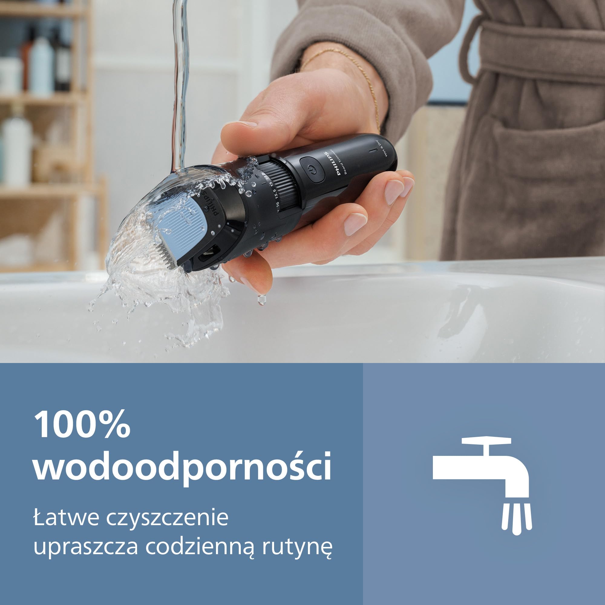 Trymer do brody Philips z serii 3000 – samoostrzące się metalowe ostrza, 40 ustawień, nasadka Lift&Trim, 100% wodoodporności, wskaźnik naładowania baterii, zasilanie przez USB, model BT3660/15