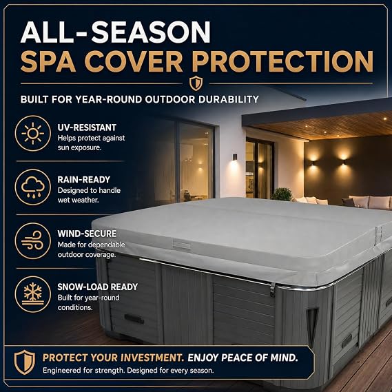 Replacement Hot Tub Cover Compatible with Caldera Spas Aspire - 84 x 84in - 5.0 Radius - 5-3 Taper - Marine Vinyl - Coastal Grey