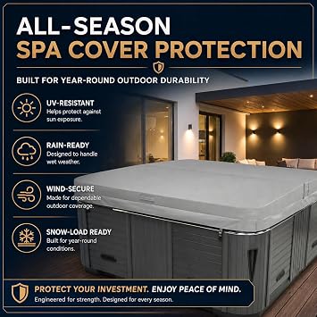 Replacement Hot Tub Cover Compatible with Caldera Spas Aspire - 84 x 84in - 5.0 Radius - 5-3 Taper - Marine Vinyl - Coastal Grey