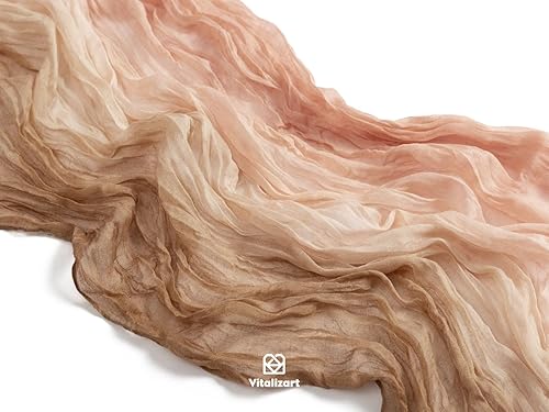 Miniatura 3 de Vitalizart Camino de mesa de gasa de 10 pies, bohemio, rústico, rosa, nude, blanco, camino de mesa para boda, despedida de soltera, otoño,