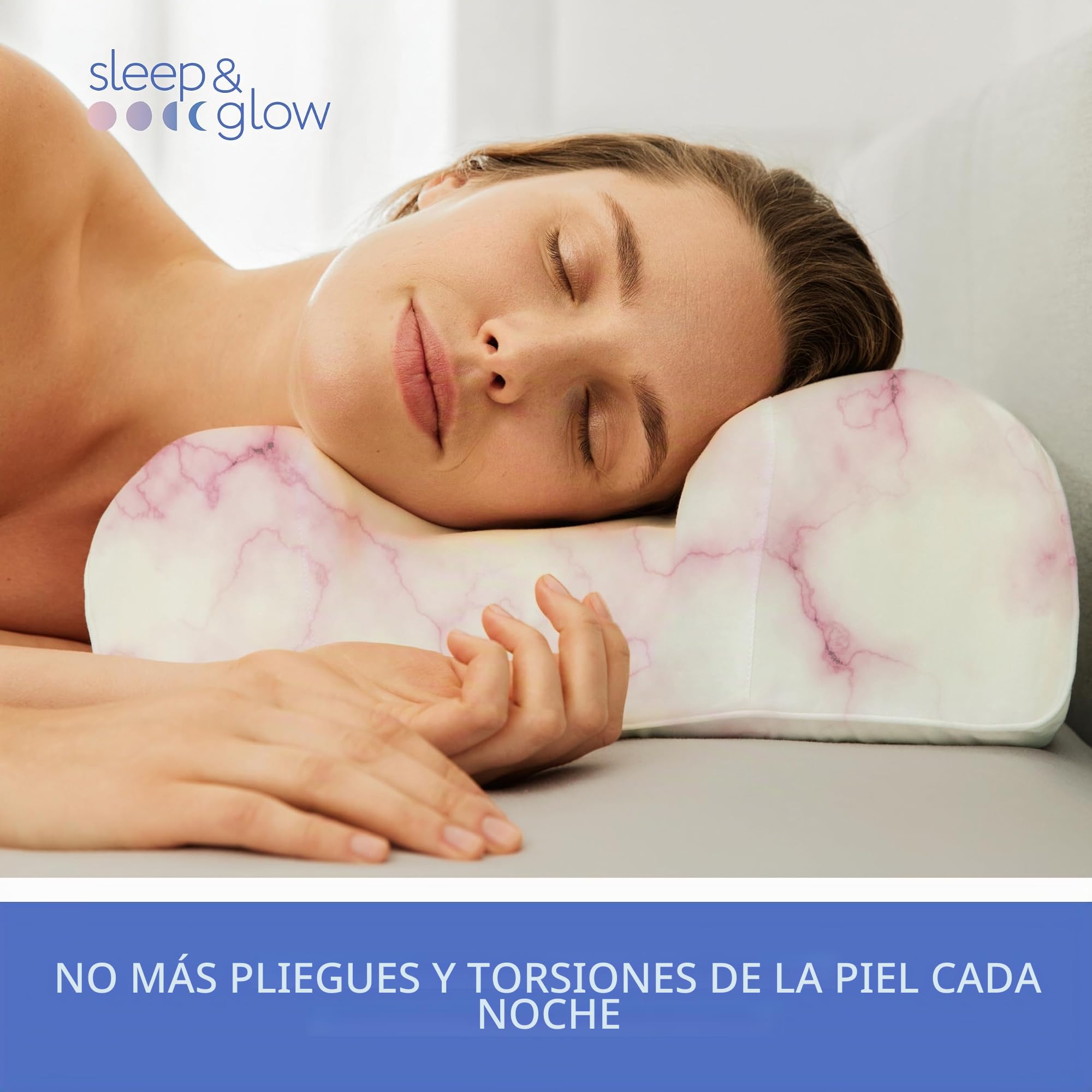 Sleep&Glow Omnia - Cojín antiarrugas de seda premium, antiarrugas, diseñado por ortopedistas, ajuste de altura para espalda y de lado, fabricado en Europa, mármol rosa