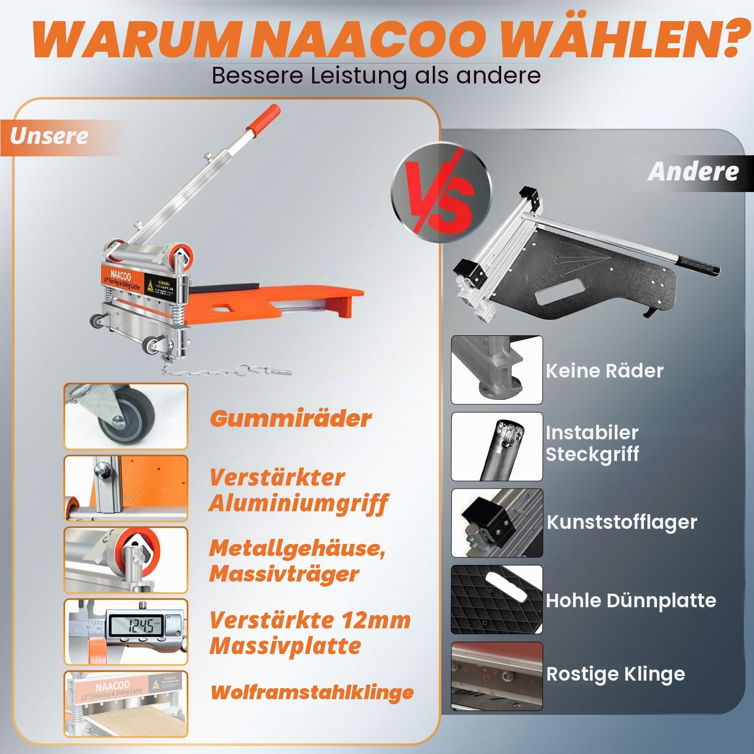NAACOO Laminatbodenschneider, 33 cm, Vinyl-Bodenschneider mit Rad, Vinyl-Dielenschneider – nur 1 Schritt für Winkel- und Längenschneiden, Bodenbelag-Werkzeuge – schneidet Vinyl-Planken, Ingenieurholz,