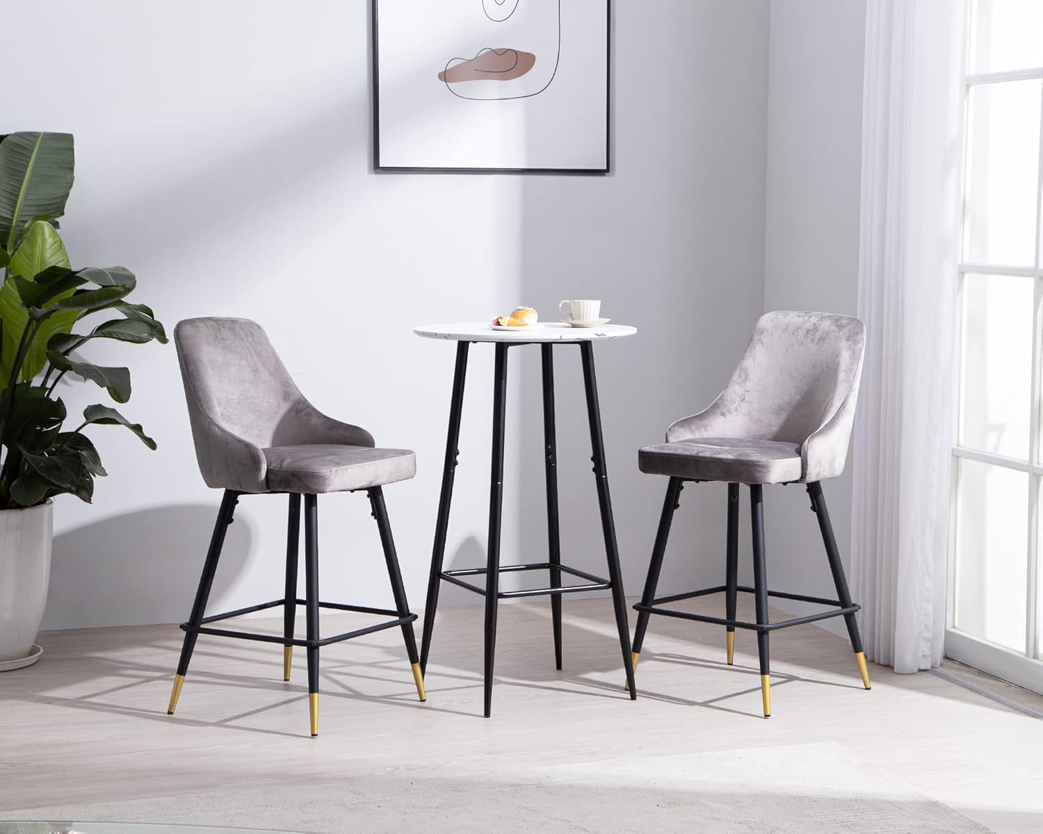 Round Bar Table and Chairs Set Modern Marble Pub Table