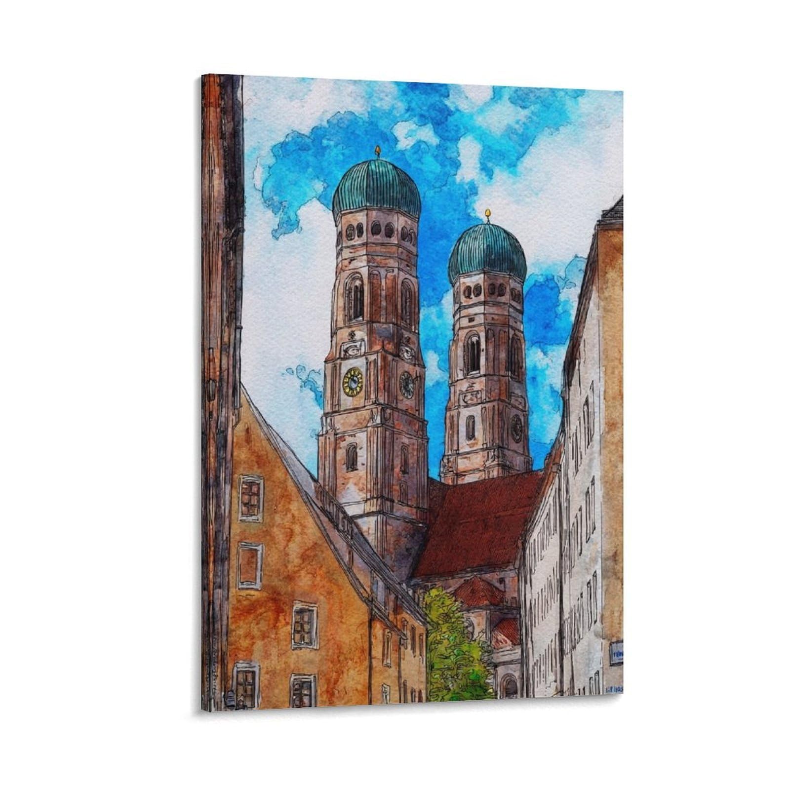 Cnaheiz Frame-Style Munich Germany 24X36inch(60X90cm) Vintage Travel Poster Watercolor Canvas Art