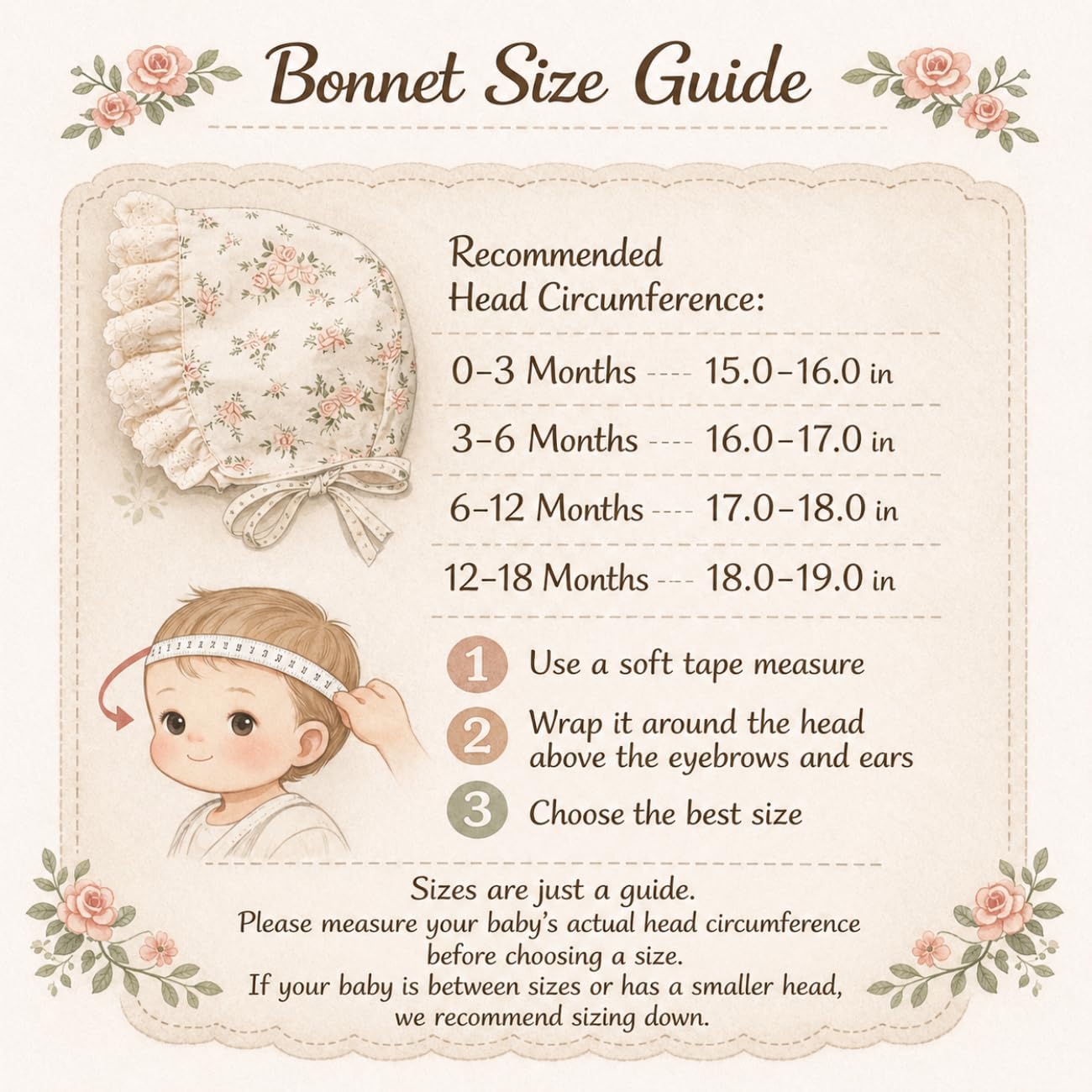 HOOLCHEAN Baby Girls Printed Cotton Bonnet Infant Vintage Flower Lace Sun Protection Hat