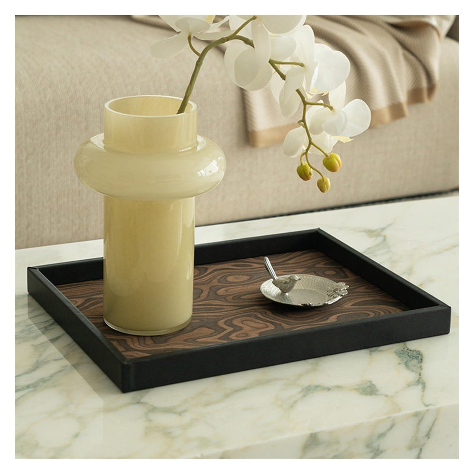 Solid Wood Tray,Rectangular Aromatherapy,Leather Finish,Living Room Decorative Item,Suitable for Placing Cosmetics(Color1)