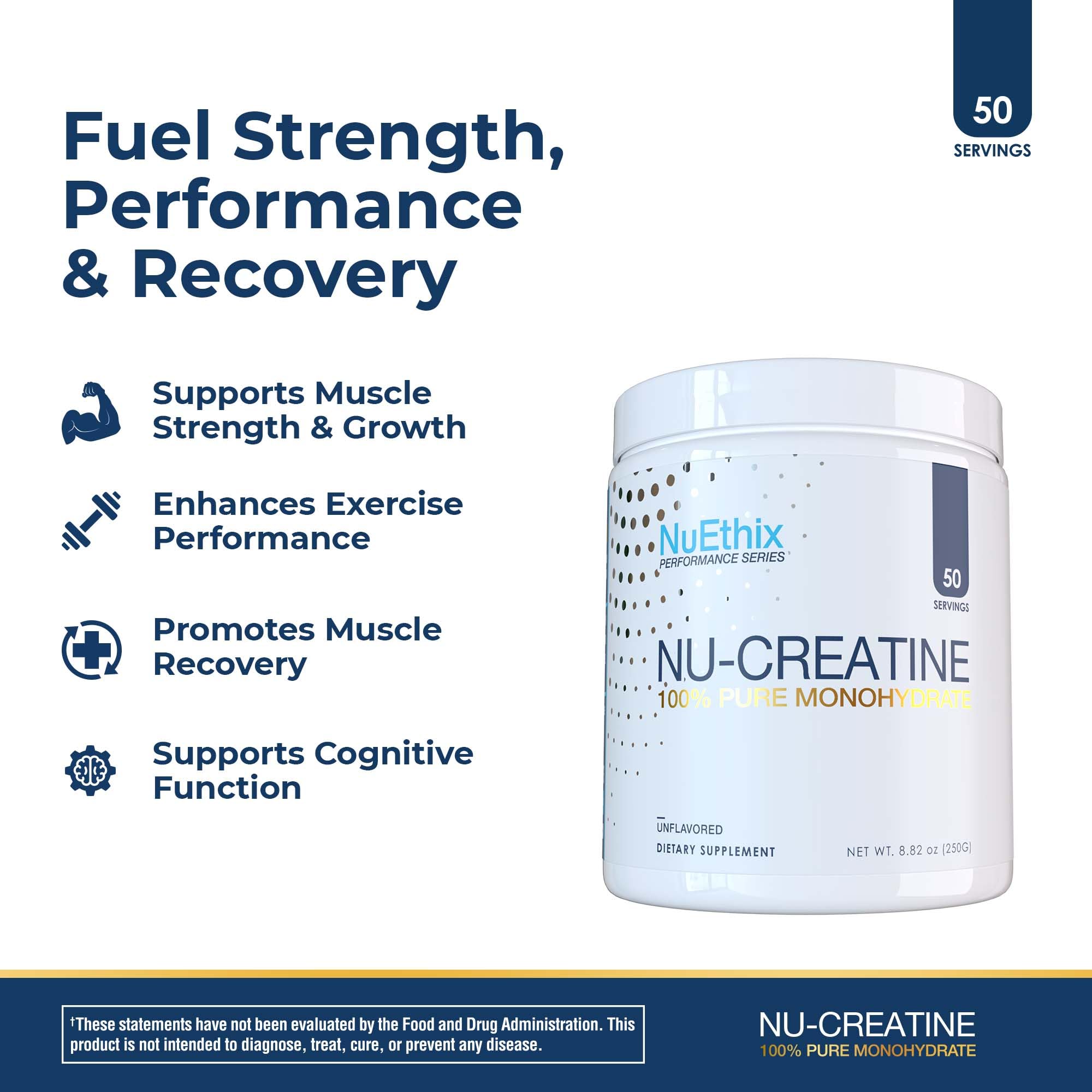 NuEthix Formulations Nu-Creatine, 100% Pure Creatine Monohydrate Powder, Unflavored, Supports Muscle Growth, Recovery & Cognitive Function, 5g per Serving, 50 Servings — Amazon image 2