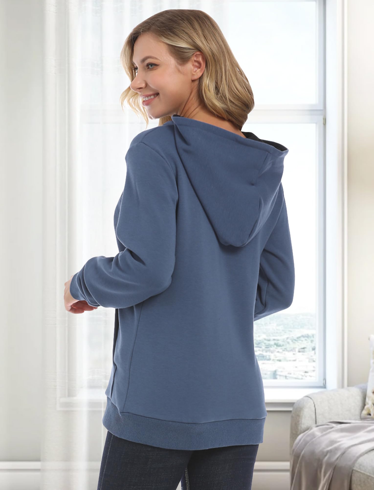 FEOYA Sudadera con capucha para embarazadas, manga larga, camiseta de lactancia, cómoda cremallera, algodón, camiseta de lactancia, manga larga, tallas XS-XXL