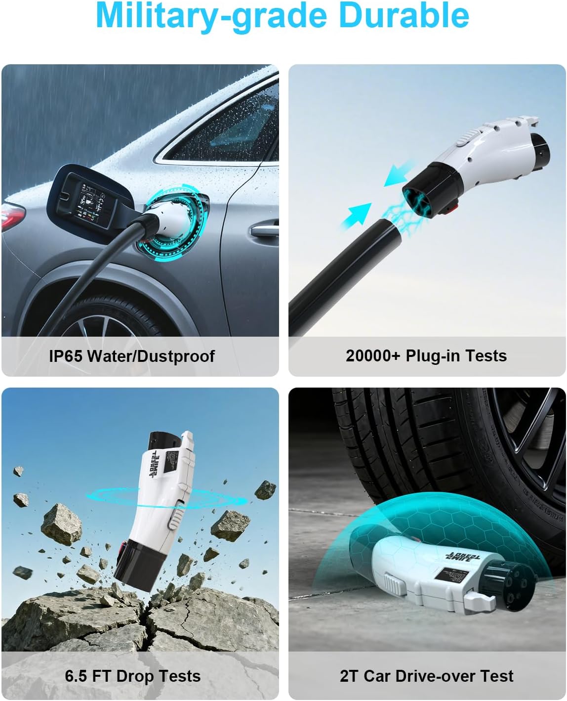 2025 Upgraded Tesla to J1772 Adapter[Only to J1772],Max 60A 250V Converter Compatible with Tesla Wall/Mobile/Destination Chargers,Tesla Charger Adapter with Press-Safety-Lock,White