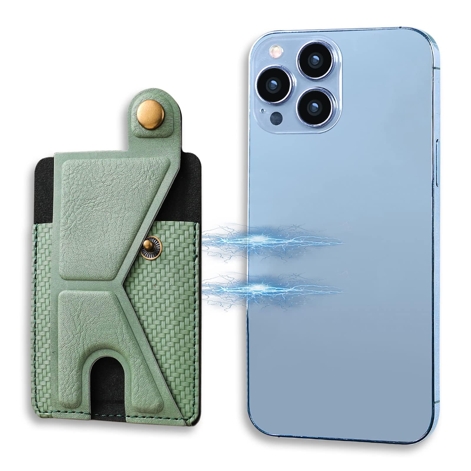 TERRIFI Slim Card Holder for Phone, Adhesive Phone Pocket, Stick on Wallet with Stand Functionality, 3M Adhesive Pocket for Back of Phone, PU Leather Credit Card Holder for Smartphones (Green)