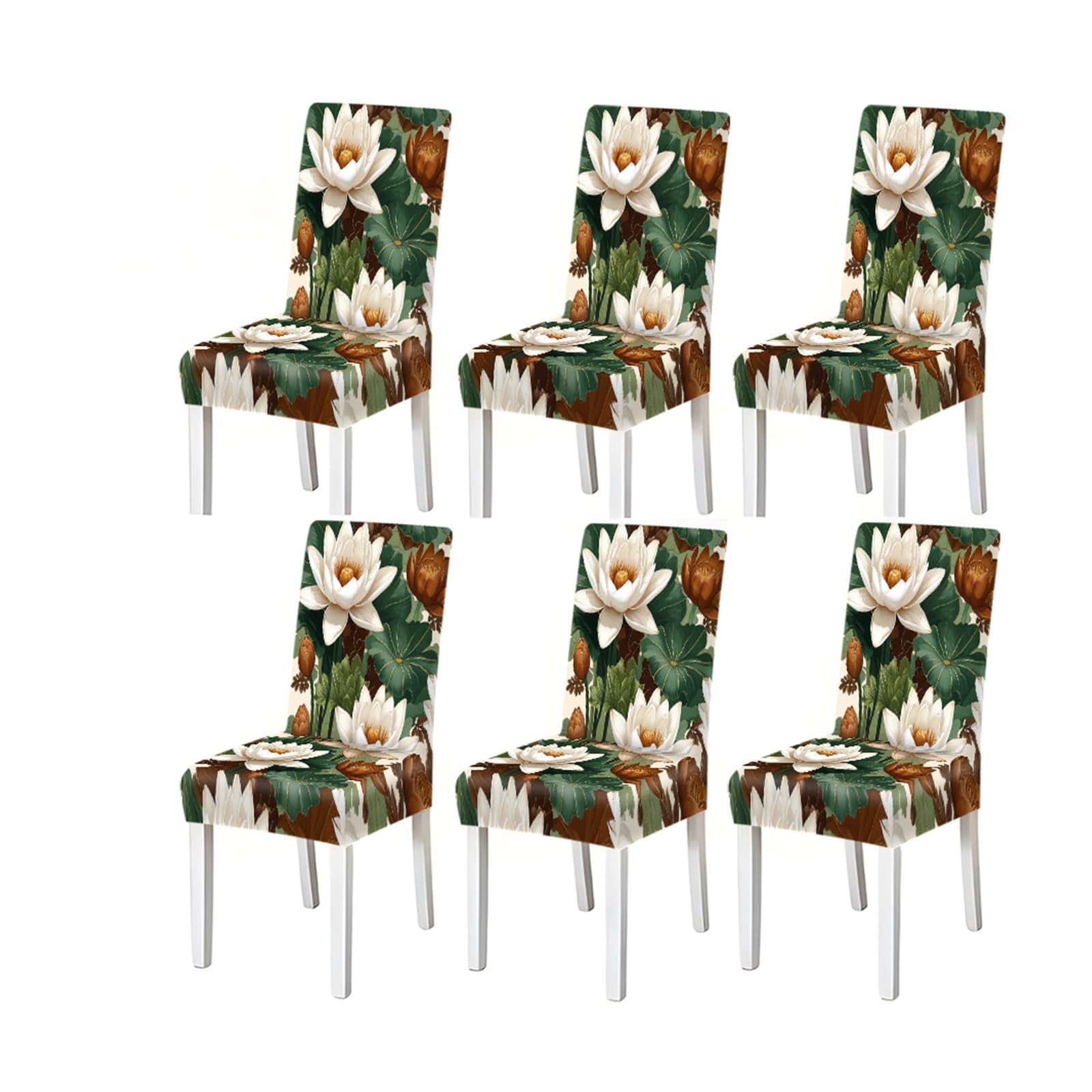 BOSUYBN Watercolor White Lotus Floral Pattern Print Dining Chair Covers Set Of 2/4/6, Stretch Slipcovers For Kitchen Dining Room Furniture Protectors for Home Dining Room(6PCSChair cover)