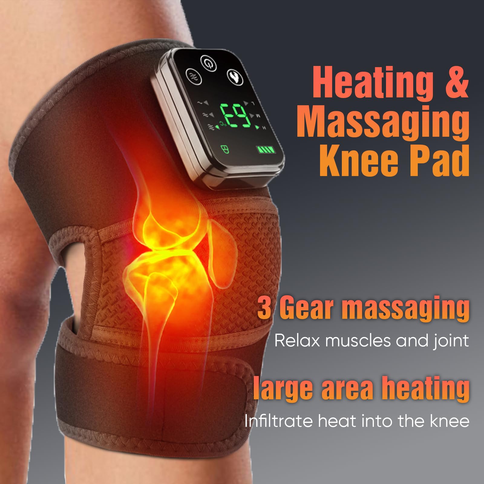 Rodillera calefactora inalámbrica,Cojín calefactor para la rodilla con control táctil, rodillera térmica para hombro y codo con 3 modos de masaje, ajustes de temporizador